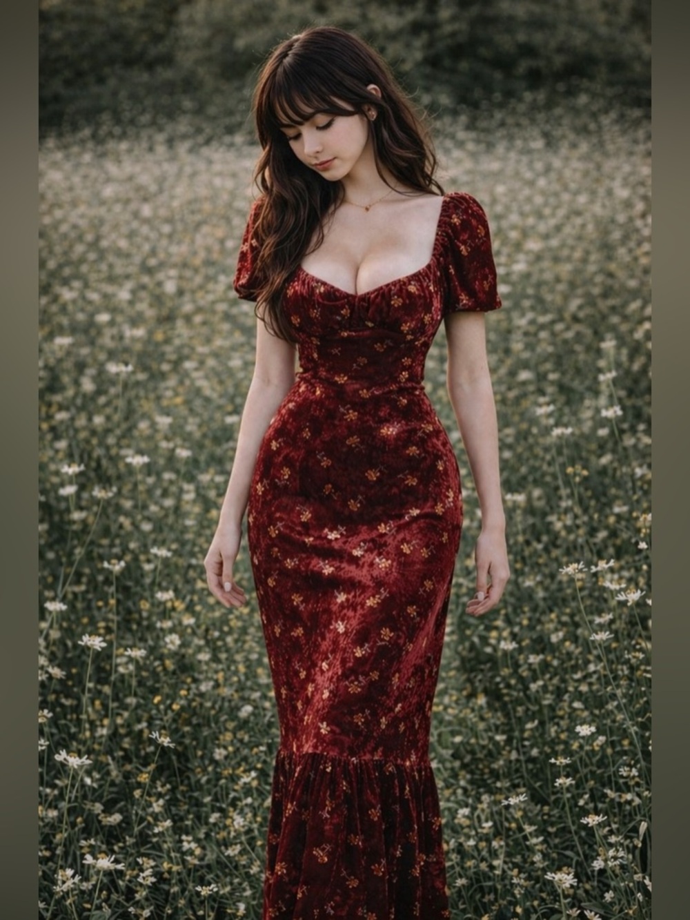 Lait Collection Viral Brielle heirloom velvet sweetheart puff slv maxi dress